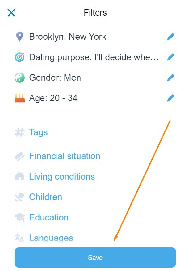 Search section filter
