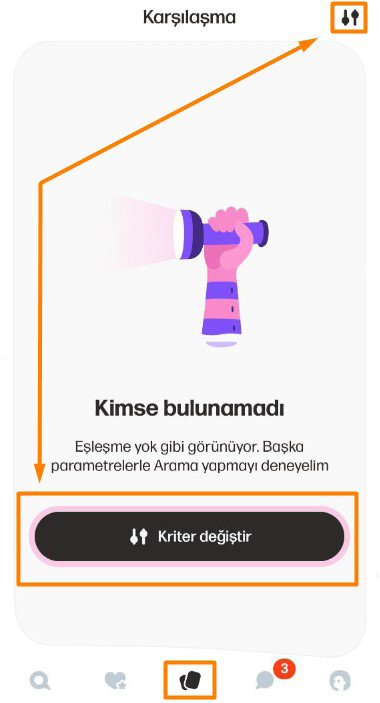 Tanışma bölümü filtre ayarları